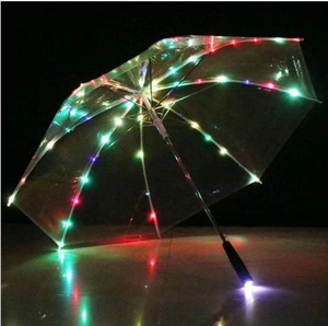 新 LED发光雨伞自动男女春季成人长柄摄影舞台酒吧导演道具透明伞