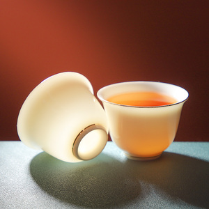 羊脂玉功夫茶杯白瓷白玉喝茶小杯子单只陶瓷单杯品茗杯6只装德化