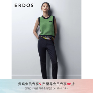 ERDOS 圆领绒毛混纺翻花马甲女复古粗花呢短针织气质百搭背心