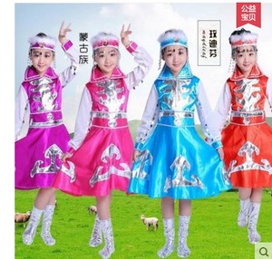 草原女民兵表演服儿童演出服民族蒙古族女童筷子舞蹈服裙装芳华舞
