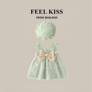 英国Feelkiss婴儿衣服夏装套装女童连衣裙纯棉宝宝公主裙周岁礼服