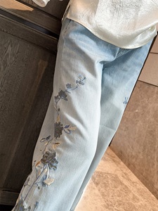 【现货|青空之蓝】夏季薄软款 蓝色花朵刺绣 新中式牛仔裤D1906