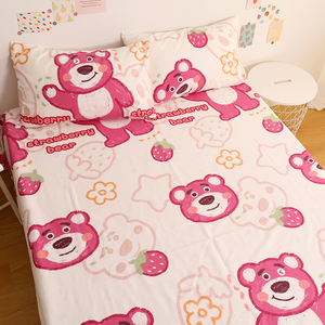 草莓熊粉卡通可爱纯棉床单单件学生宿舍少女心1.2m1.5米1.8床儿童