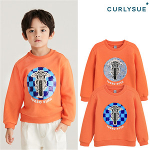 curlysue可爱秀韩国童装秋季儿童卫衣男女童棉质圆领橙色套头上衣