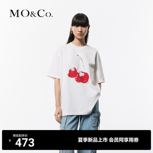 【抗菌防螨】MOCO2024夏新品樱桃印花宽松圆领短袖T恤MBD2TEET57