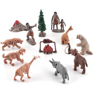 套装12件原始人类史前动物模型仿真洞穴人生活捕猎场景摆件玩具