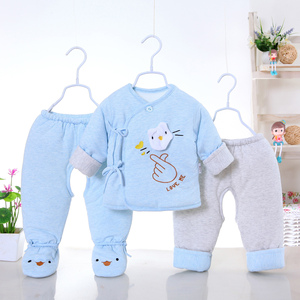 新生婴儿冬装套装03-6个月男女宝宝纯棉衣服棉袄秋冬季加厚三件套