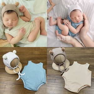 新生儿摄影服装道具婴幼儿拍照衣服帽子连体衣服宝宝小熊造型服饰
