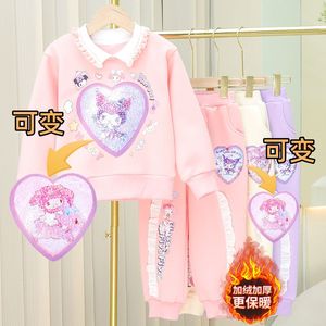 巴拉巴柆韩版秋冬季女童加绒加厚宝宝运动保暖卫衣儿童两件套套装
