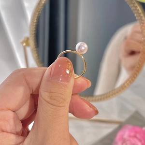 DIY珍珠配件 S925 纯银戒指空托 时尚金色银色银饰托 配7-10mm圆