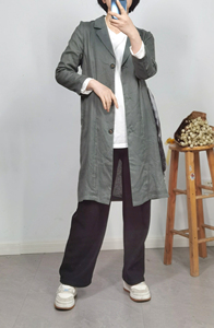 米索美素外套春装新款女装韩版中长款西装领米索风衣外套
