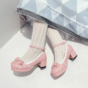 粉色lolita鞋子可爱原创小高跟甜lo洛丽塔小皮鞋软妹少女粗跟中跟