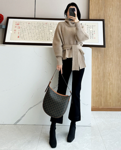 时尚巴黎的老店 超有型 蕞保暖 高领+腰带 短款羊绒衫 毛衣 C2366