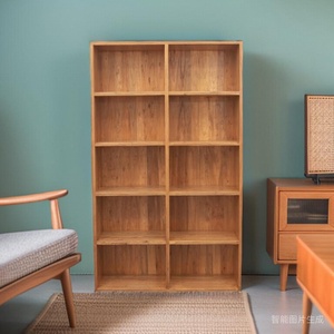新中式全实木书架老榆木背板书柜落地开放式架子环保工艺现代家具