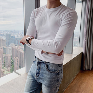 春季韩版修身弹力高级感圆领长袖T恤型男青年百搭舒适紧身打底衫