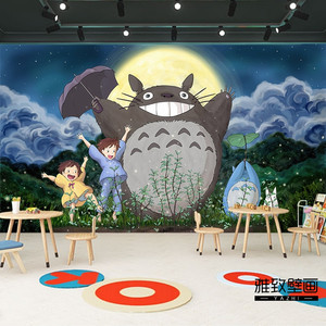龙猫墙纸宫崎骏日本卡通壁画剧本杀儿童房墙布卧室动漫背景墙壁纸