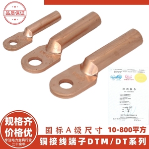 永固国标A级铜接线端子DT-95 铜鼻子 铜接头DTM-95mm电缆管型线鼻