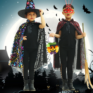 万圣节儿童表演披风服装男童女巫巫师表演彩金披风聚会表演斗篷