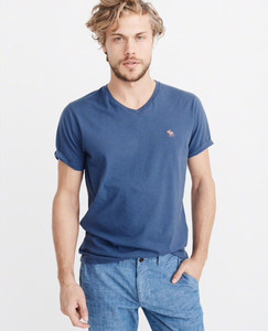 全新AF新款男式标识款V领短袖T恤员工代购超级好看的蓝色和红