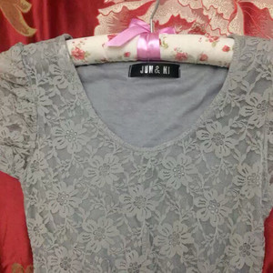 韩国 韩版 灰色 蕾丝拼接网纱 收腰蝴蝶结连衣裙超美的一款
