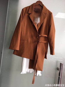 韩国东大门焦糖色西服套装风衣西装外套两件套显瘦不规则系带上衣