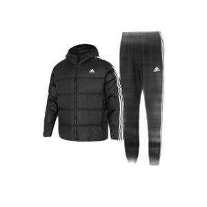 【自营】Adidas阿迪达斯保暖运动套装男短款三道杠羽绒服休闲长裤
