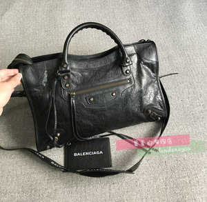 现货特价 Balenciaga巴黎世家 CITY M黑色灰锭流苏包机车包手提包