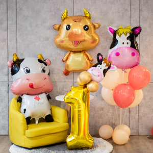 牛宝宝两周岁铝膜气球装饰儿童生日派对背景布置金牛气球数字路引