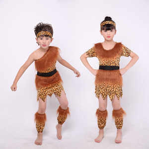 儿童野人服装非洲鼓表演服原始人猎人服装幼儿原始部落土著人服装