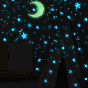 夜光墙贴深蓝星星黄色月亮套装塑料星星荧光贴儿童房墙面吊顶贴饰