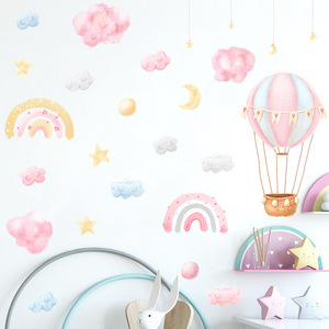 少女心卧室改造彩虹云朵热气球儿童卧室墙面美化装饰墙贴纸