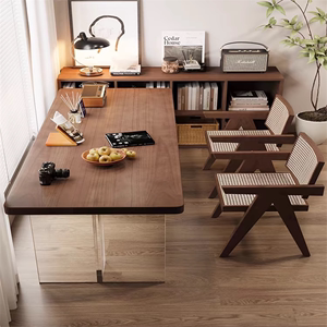 悬浮实木书桌现代一字长条桌子书房高级电脑桌家用客厅餐书桌一体