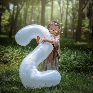 40寸白色铝膜大数字生日气球周岁派对布置儿童岁数卡通气球用品