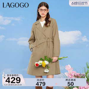 Lagogo拉谷谷高级感气质风衣女2024年春新款英伦风中长款休闲外套