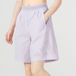 Adidas阿迪达斯女裤2024夏季新款梭织休闲紫色宽松运动短裤HE9956