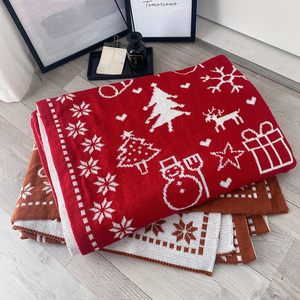 新年节日红色圣诞毛毯装饰毯子沙发毯针织盖毯喜庆礼物毛巾毯礼品