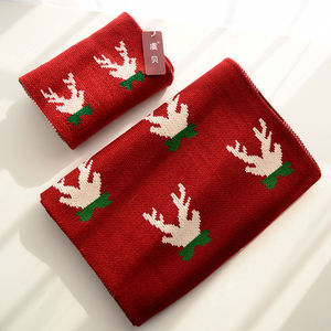 红色针织毛线儿童围巾冬季保暖可爱小鹿围脖男童女童新年圣诞礼物