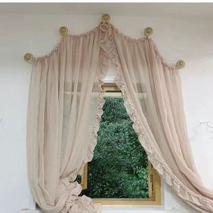 穹顶纱帘弧形法式透光纯色客厅全套卧室窗纱窗帘蕾丝隔断门帘定制