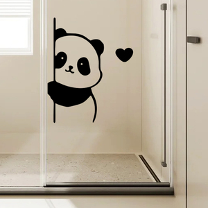 可爱熊猫侧面贴玻璃门窗防撞贴纸 服装奶茶店铺橱窗欢迎墙面装饰