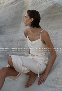 仙女家澳洲设计师品牌代购白色纯色缎光面吊带堆领礼服连衣裙长裙