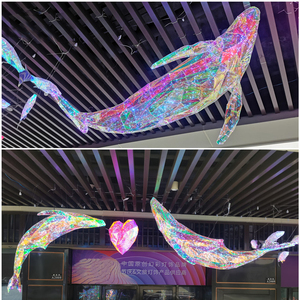 夏季美陈商场中庭吊饰发光鱼橱窗道具场景布置海洋主题海洋鱼鱼灯