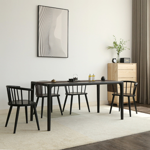 维玛黑色实木餐桌椅组合诧寂风意式极简餐厅家具简约现代家用饭桌
