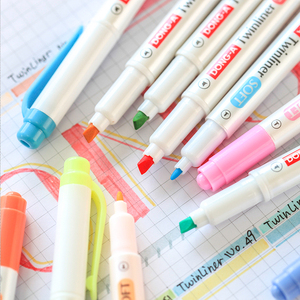 韩国东亚双头荧光笔珍珠色杆学生彩色标记笔淡色萤光笔着重记号笔