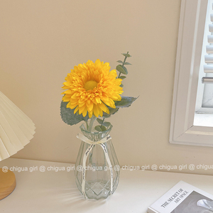 ins风玫瑰花仿真花 向日葵玻璃装饰桌面插花卧室客厅摆件拍照道具