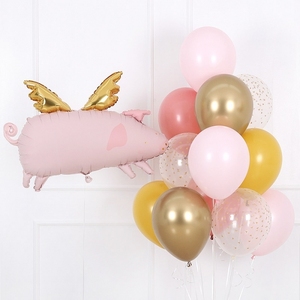 小红书天使飞猪铝箔膜气球可爱粉色翅膀卡通猪猪氦气球生日礼物