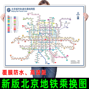 2024年新版北京地铁换乘线路图海报轨道交通出行图挂图规划图定制