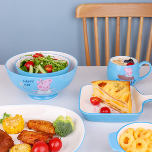 小猪佩奇儿童餐具陶瓷碗勺可爱卡通宝宝辅食工具分格餐盘饭碟水杯