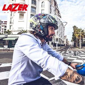 欧洲百年品牌LAZER头盔摩托车半盔男女双镜片夏季眼镜槽蓝牙通风