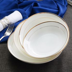 金边盘子欧式骨瓷盘菜盘子家用圆盘子8英寸陶瓷白瓷盘深盘子餐具