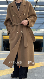 香香家 限量23年韩国新款驼色M家经典长毛双面绒羊毛呢子大衣外套
